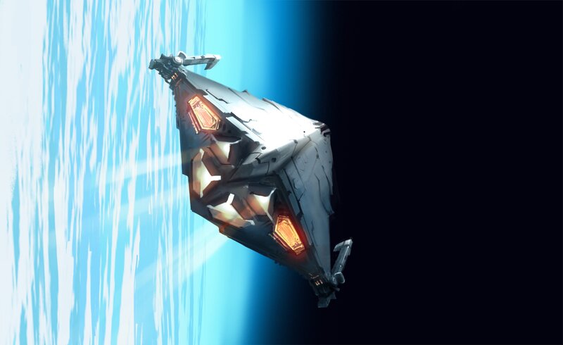 Futuristic Spaceship — Blue, Dramatic, Digital Art, Spacecraft, Planet