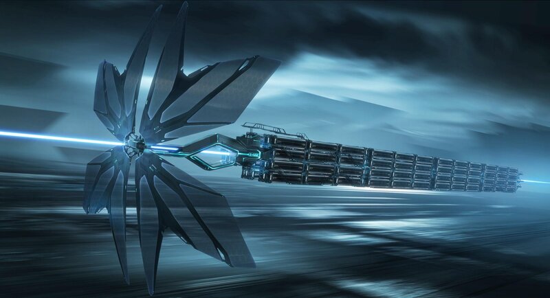 Futuristic Spaceship — Blue, Dramatic, Night, Digital Art, Laser Beam