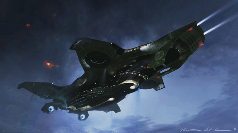 Futuristic Spaceship — Blue, Dramatic, Night, Digital Art, Lasers