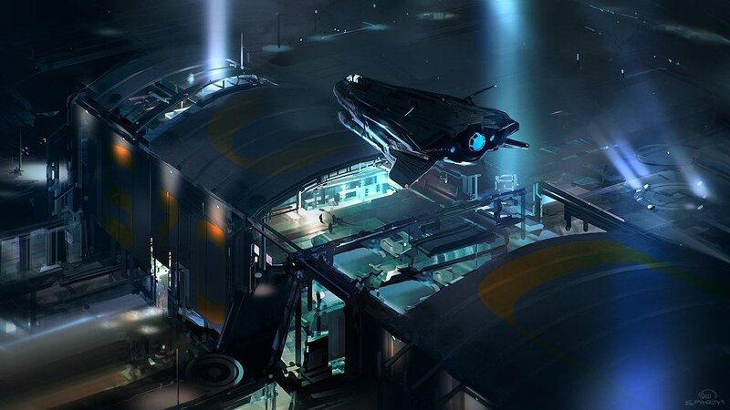 Futuristic Spaceship — Blue, Dramatic, Night, Digital Art, Spacecraft