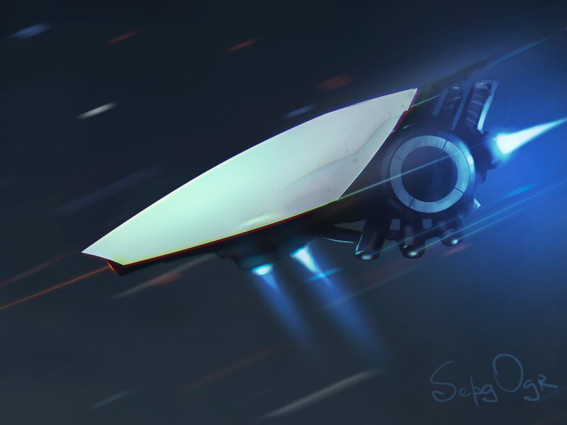 Futuristic Spaceship — Blue, Dynamic, Night