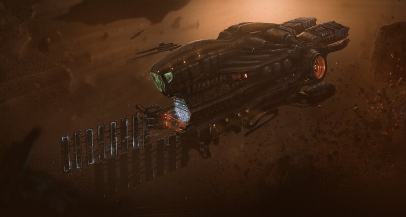 Futuristic Spaceship — Brown, Dramatic, Digital Art