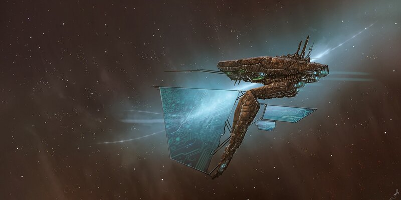 Futuristic Spaceship — Brown, Dramatic, Night