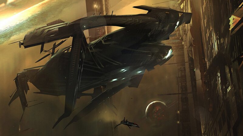 Futuristic Spaceship — Brown, Dramatic, Sunset