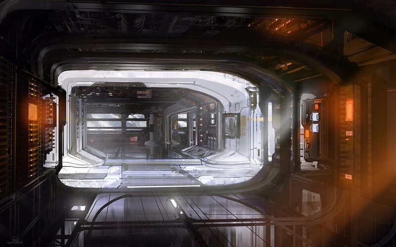 Futuristic Spaceship Corridor — White, Dramatic