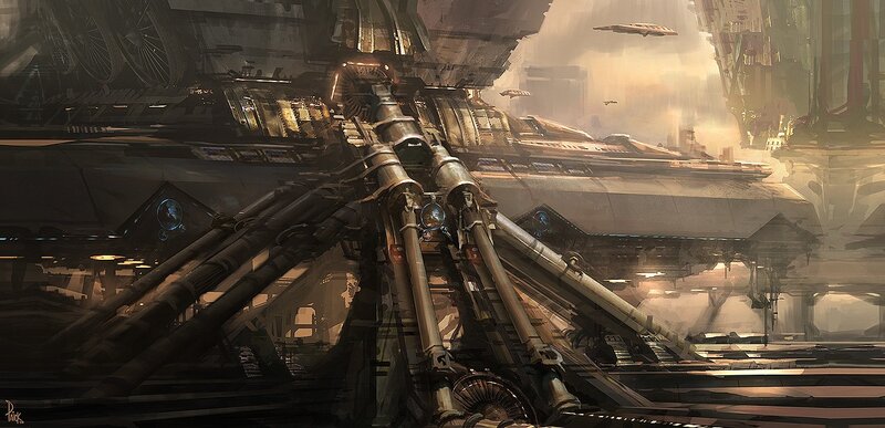 Futuristic Spaceship Dock — Brown
