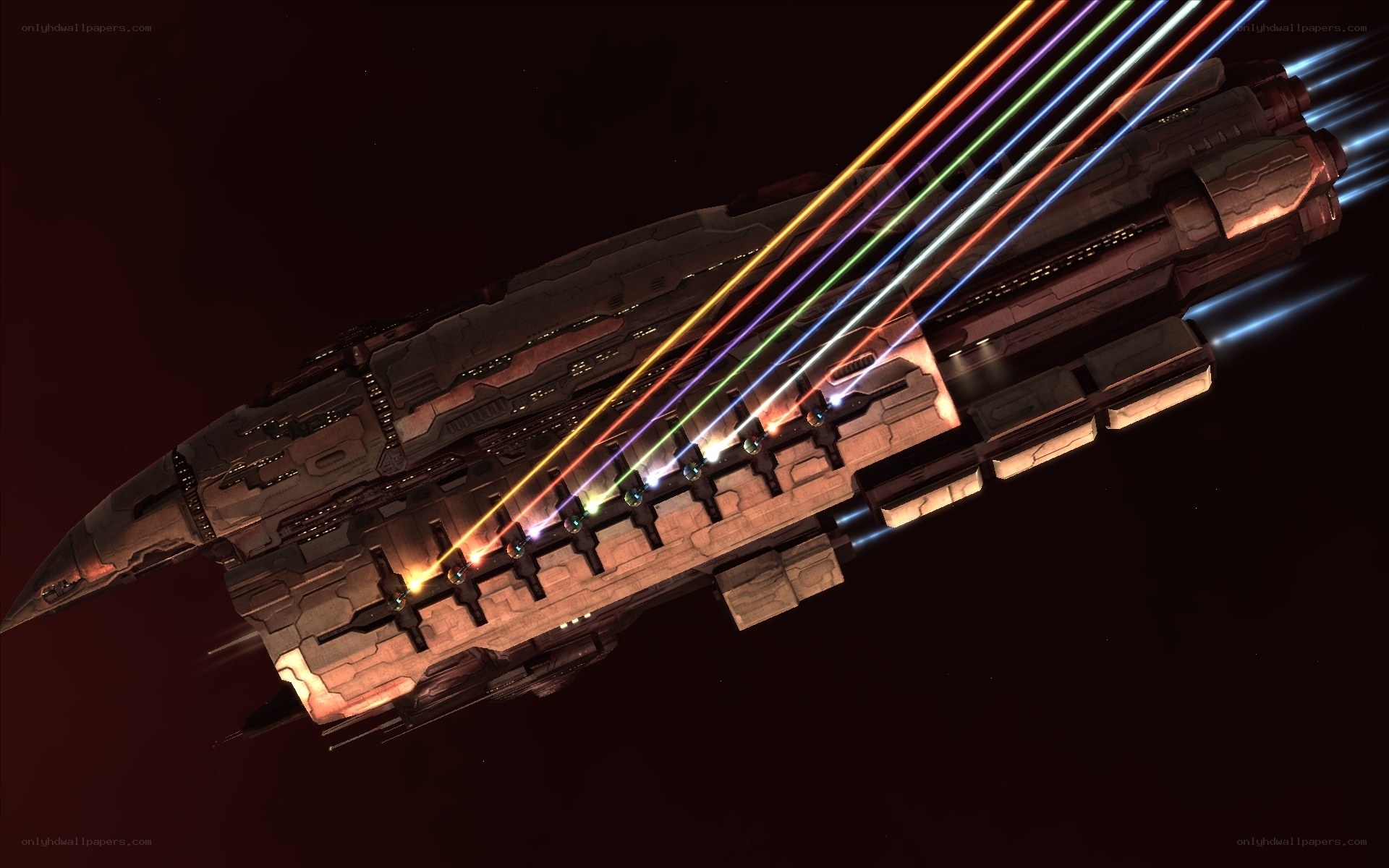 Futuristic spaceship firing lasers