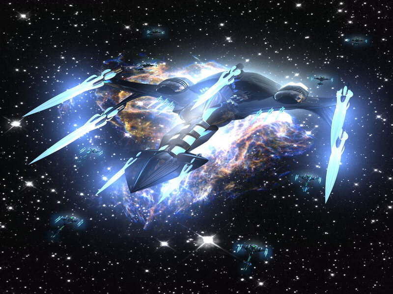 Futuristic spaceship fleet