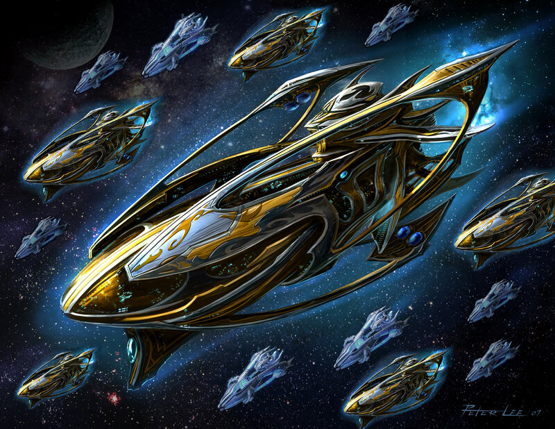 Futuristic spaceship fleet