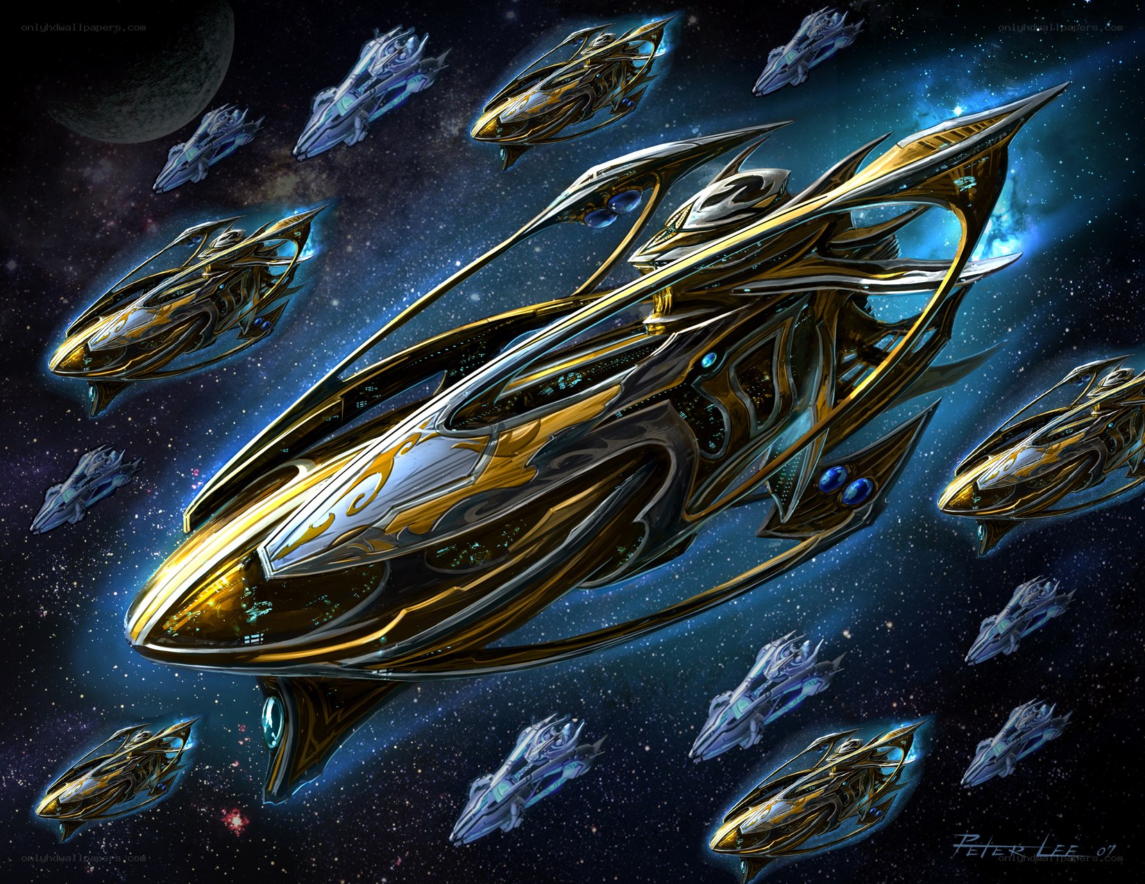 Futuristic spaceship fleet