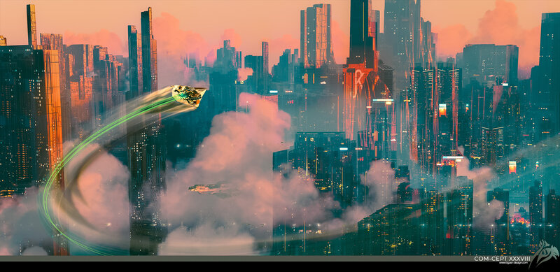 Futuristic Spaceship Flying