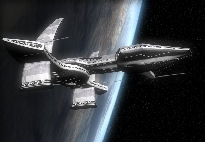 Futuristic Spaceship — Gray, Dramatic, 3d Render, Planet, Space
