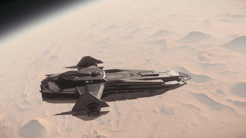 Futuristic Spaceship — Gray, Dramatic, 3d Render, Planet