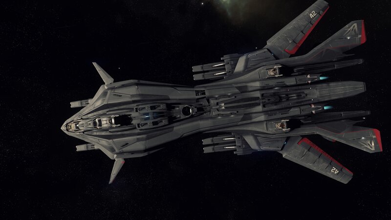Futuristic Spaceship — Gray, Dramatic, 3d Render, Space, Starfield