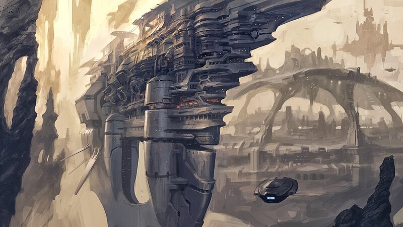 Futuristic Spaceship — Gray, Dramatic, Digital Art, City