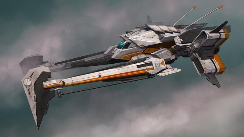 Futuristic Spaceship — Gray, Dramatic, Digital Art, Clouds