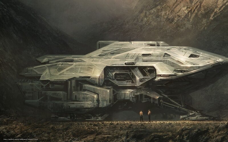 Futuristic Spaceship — Gray, Dramatic, Digital Art, People