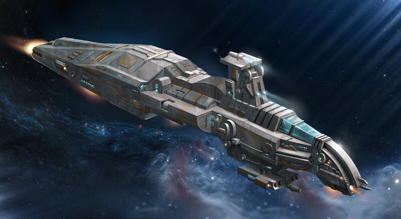 Futuristic Spaceship — Gray, Dramatic, Digital Art, Stars