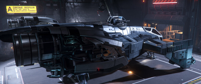 Futuristic Spaceship — Gray, Dramatic, Night, 3d Render, Drone Repair Station