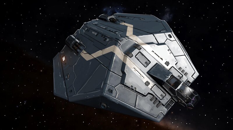 Futuristic Spaceship — Gray, Dramatic, Night, 3d Render, Stars, Space
