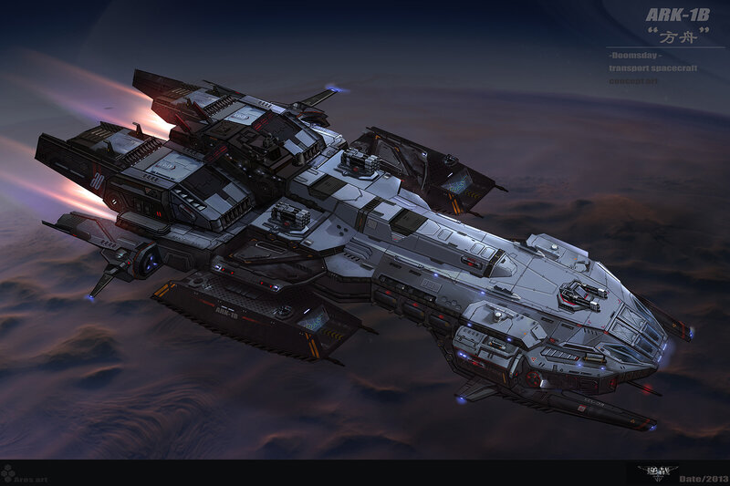 Futuristic Spaceship — Gray, Dramatic, Night, Digital Art, Planet, Spacecraft