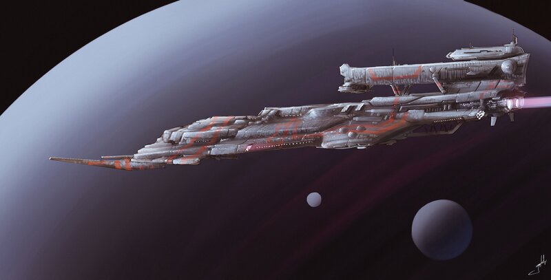 Futuristic Spaceship — Gray, Dramatic, Night, Digital Art, Planet
