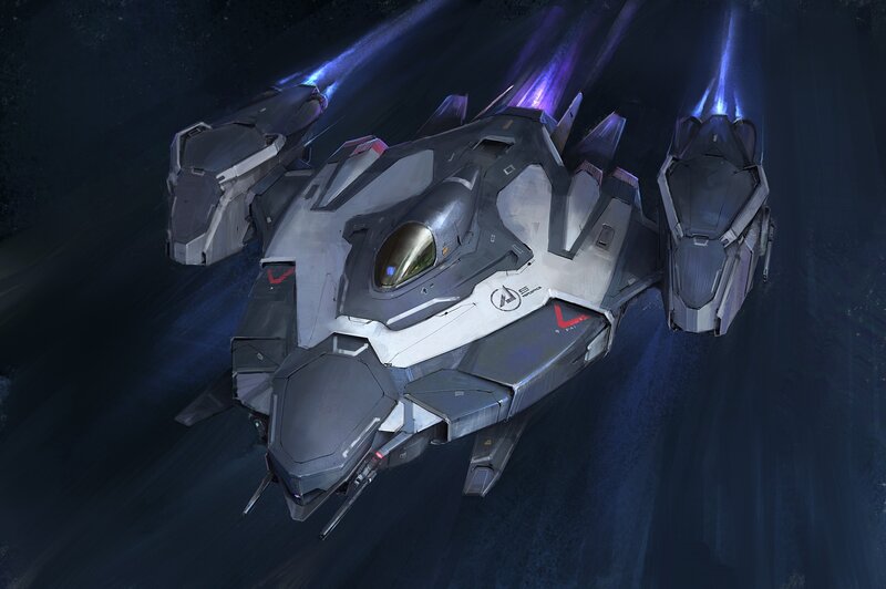 Futuristic Spaceship — Gray, Dramatic, Night, Digital Art, Spacecraft