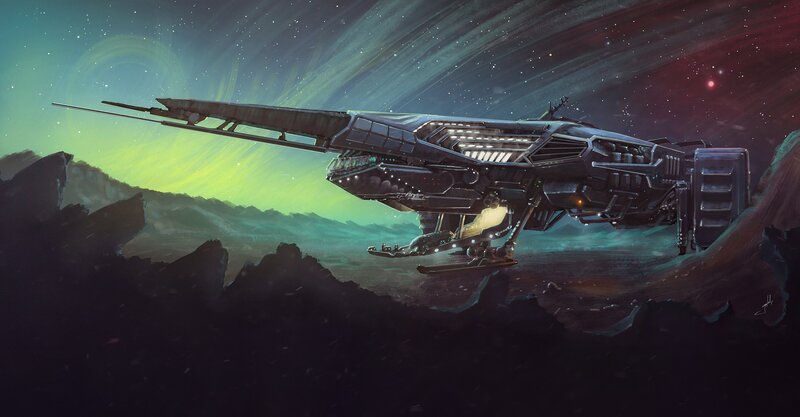Futuristic Spaceship — Green, Dramatic