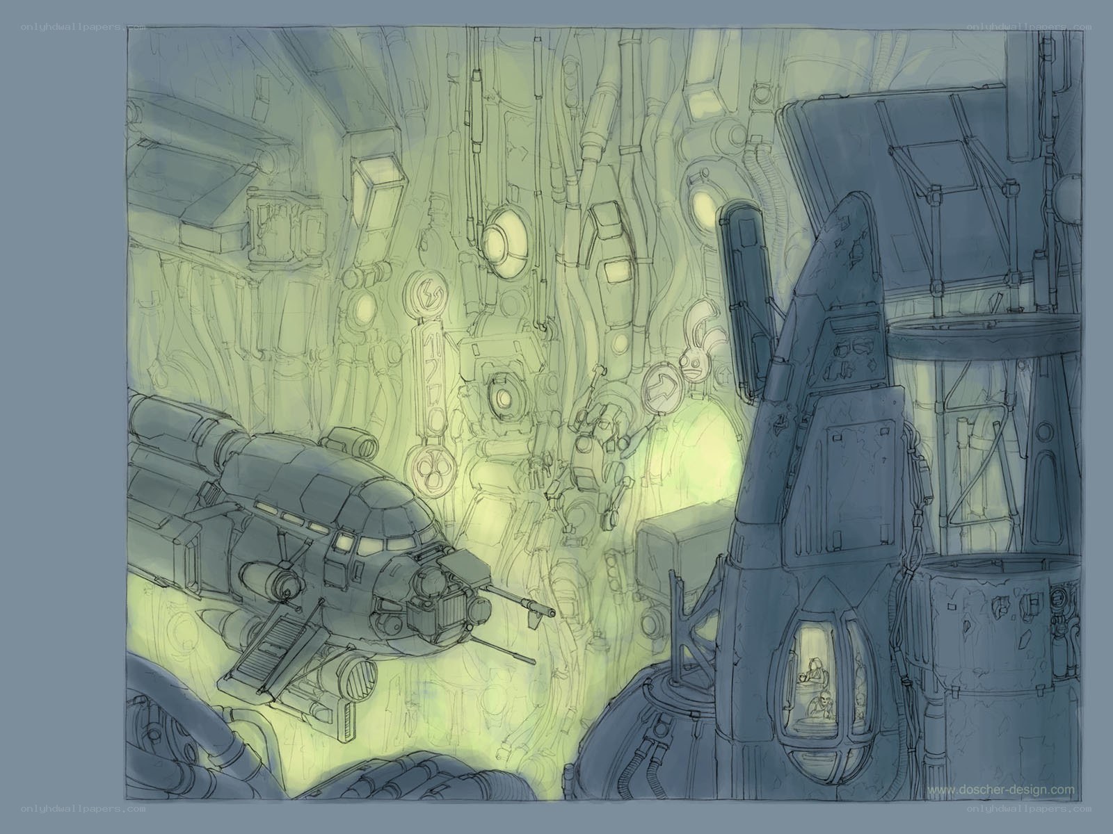 futuristic spaceship hangar