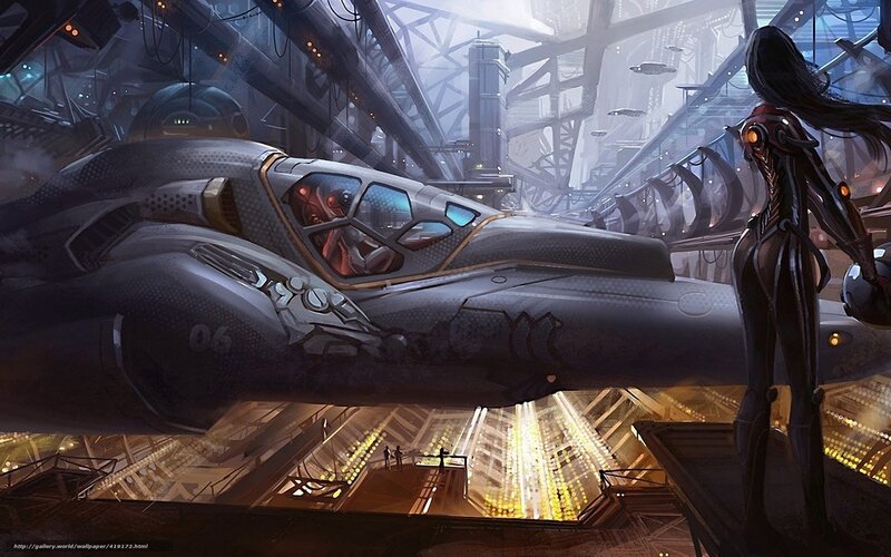 futuristic spaceship hangar