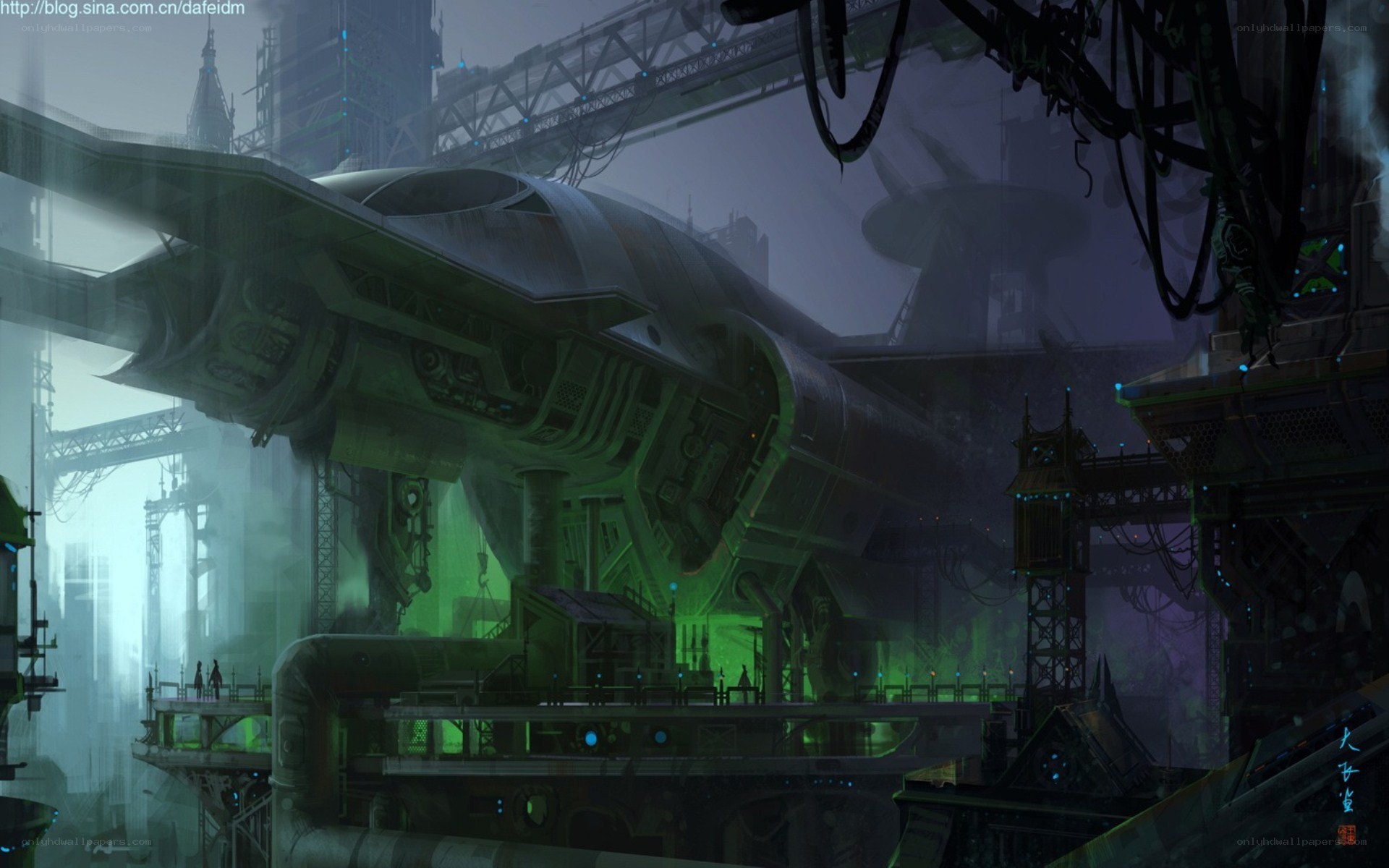 futuristic spaceship in a city