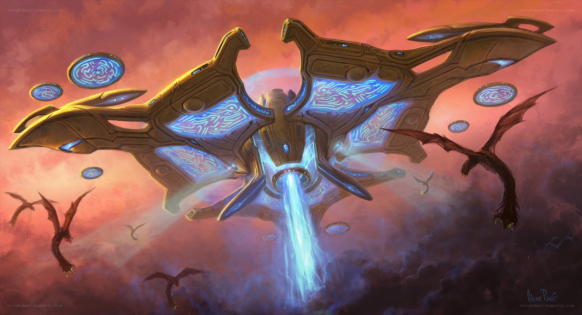 Futuristic spaceship in a storm