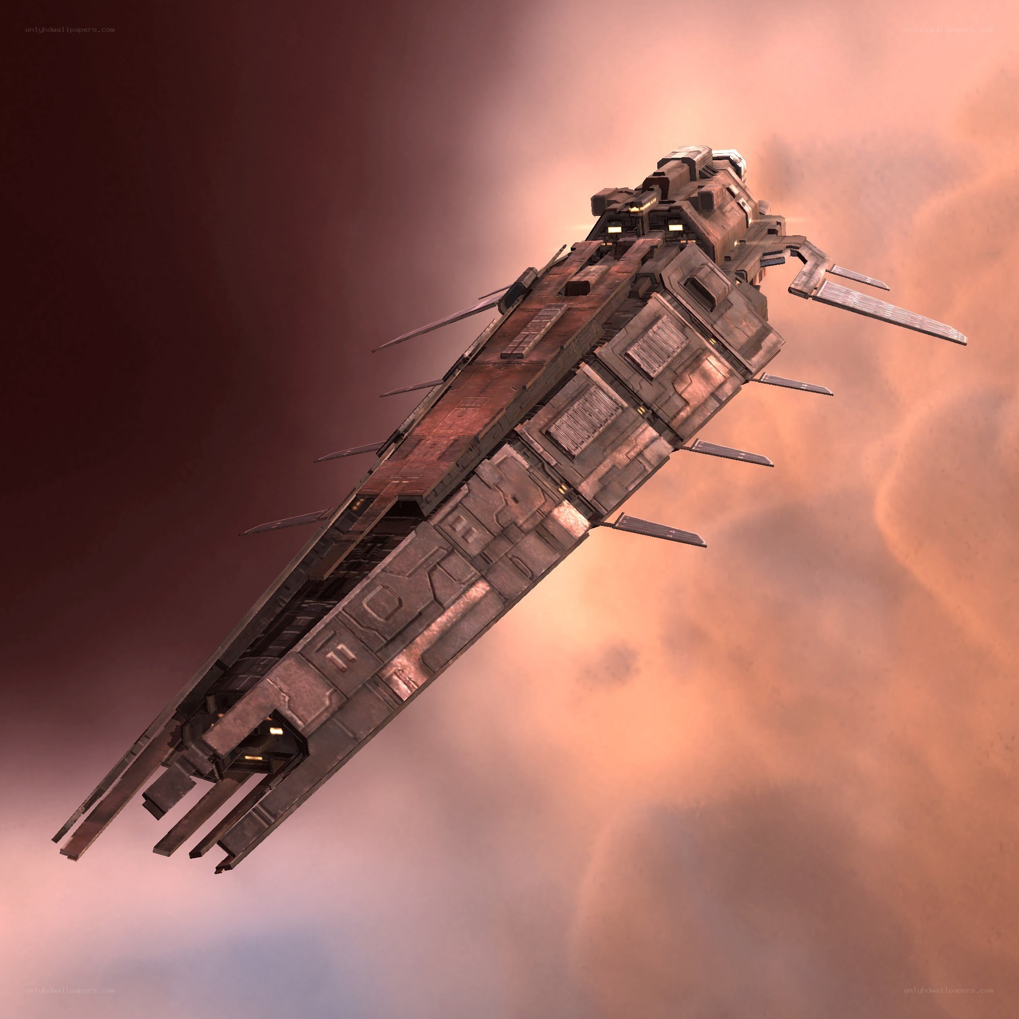 futuristic spaceship in atmosphere