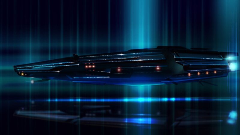 futuristic spaceship in blue light