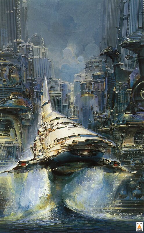 Futuristic Spaceship in City — Blue