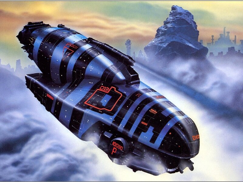 futuristic spaceship in clouds