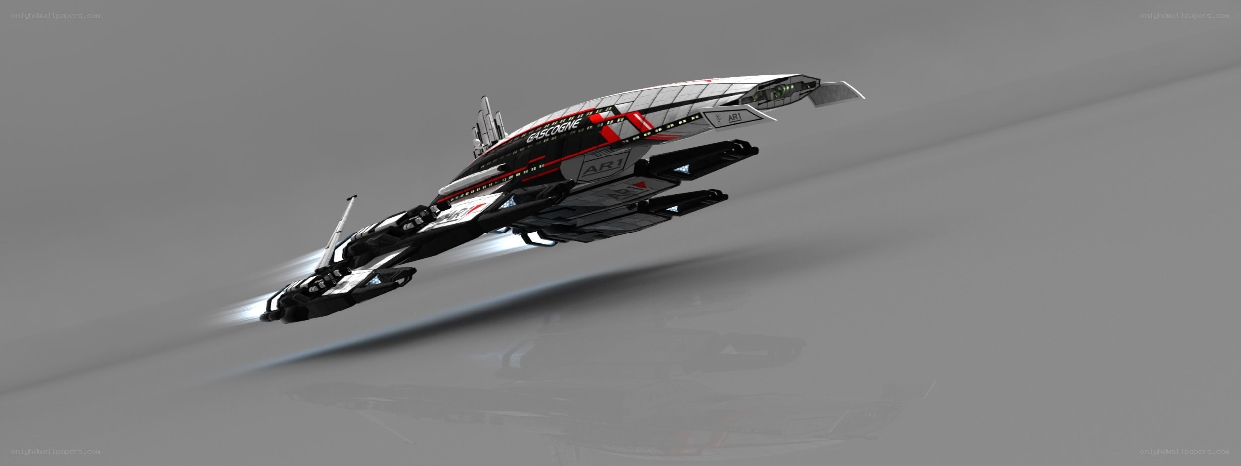 futuristic spaceship in flight