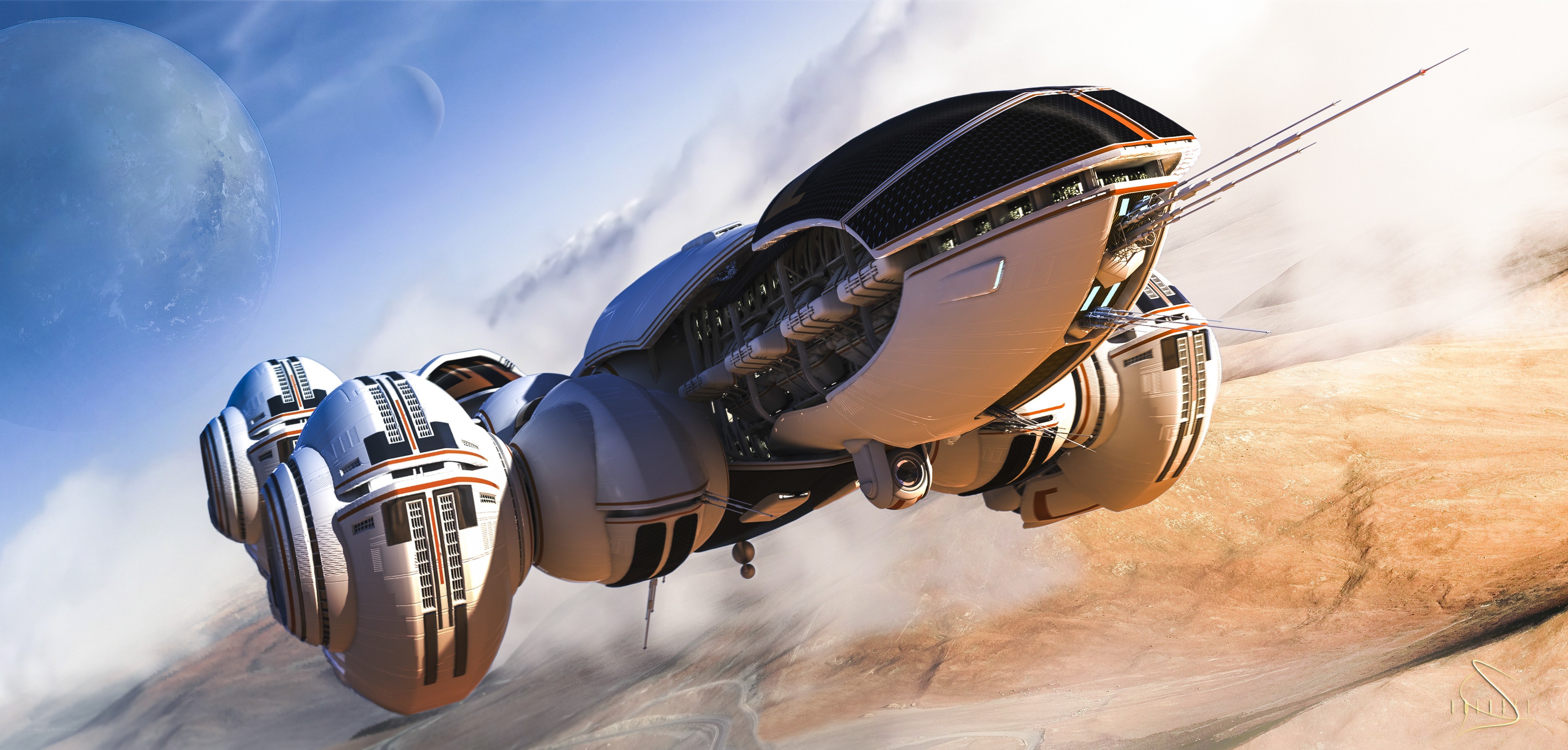 futuristic spaceship in flight