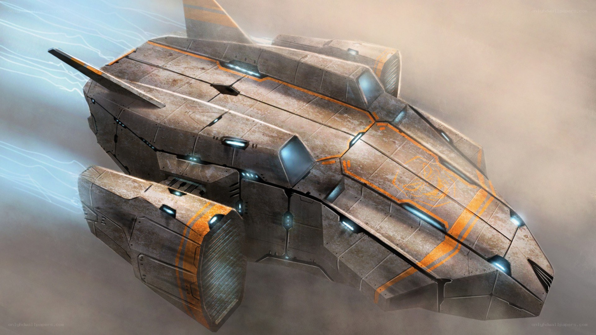 futuristic spaceship in flight