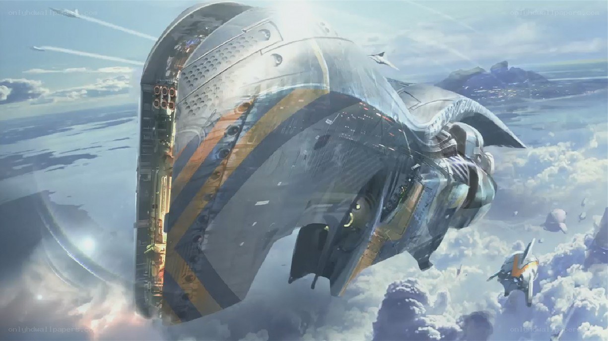 Futuristic spaceship in flight