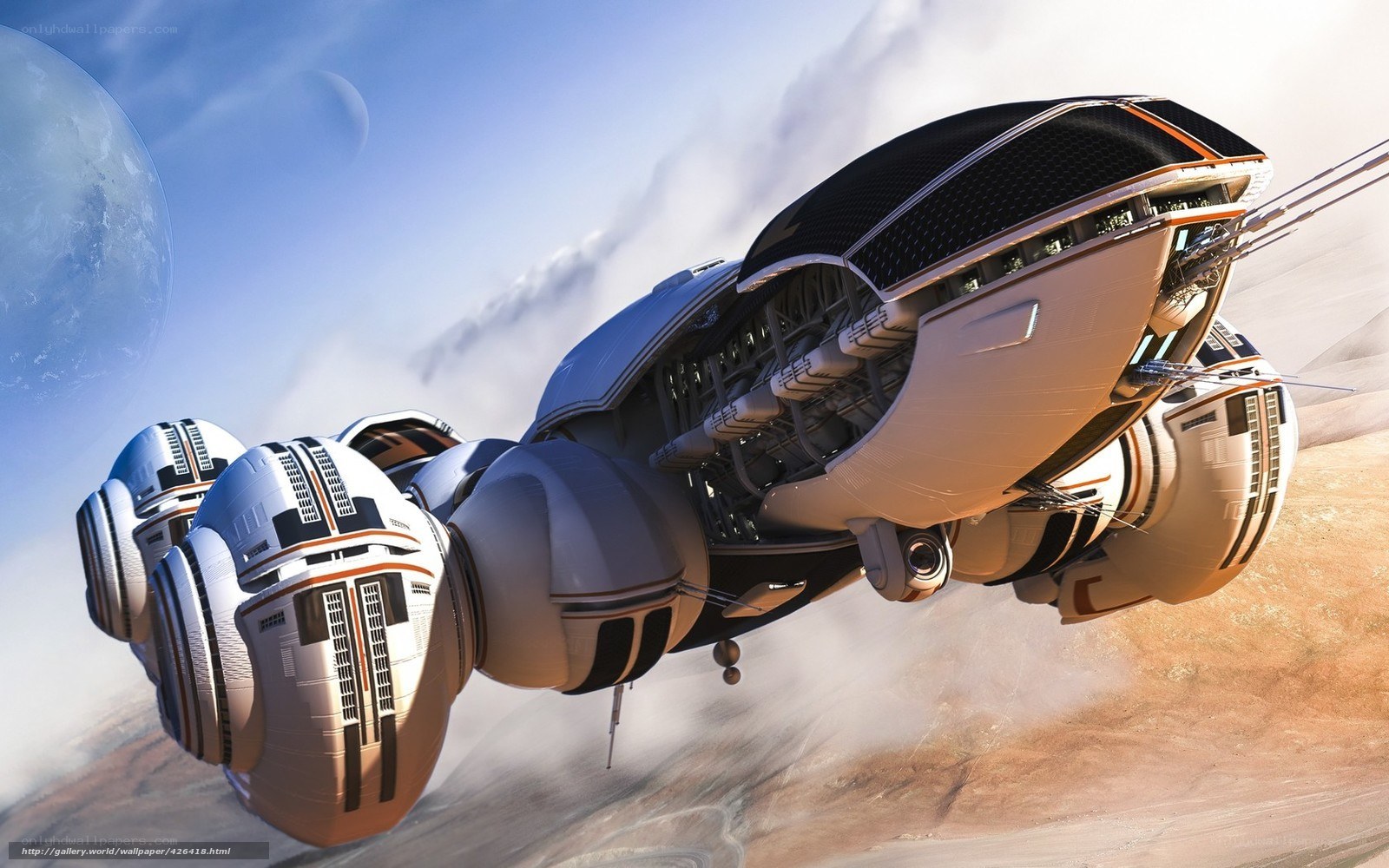 Futuristic spaceship in flight