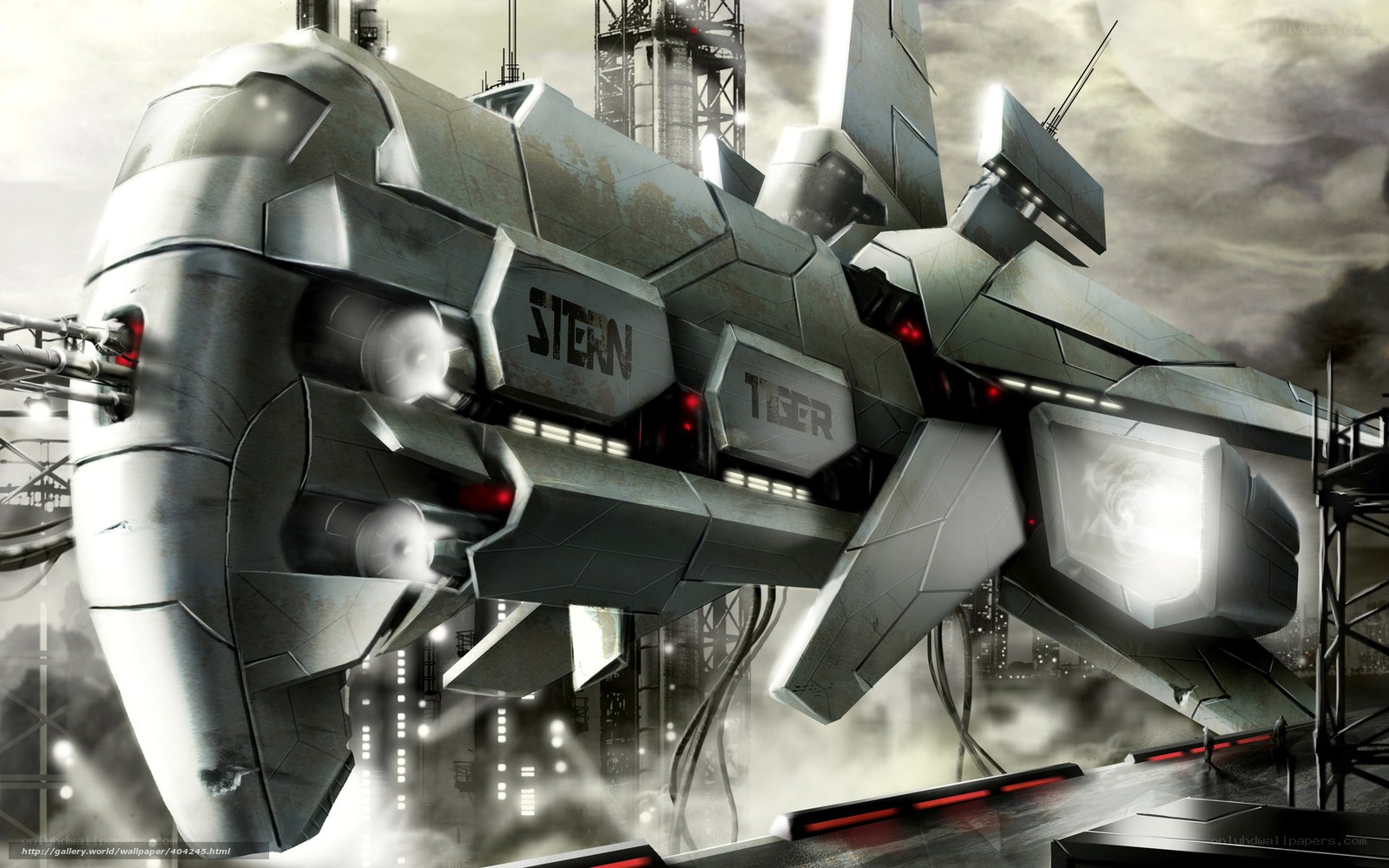 futuristic spaceship in industrial setting