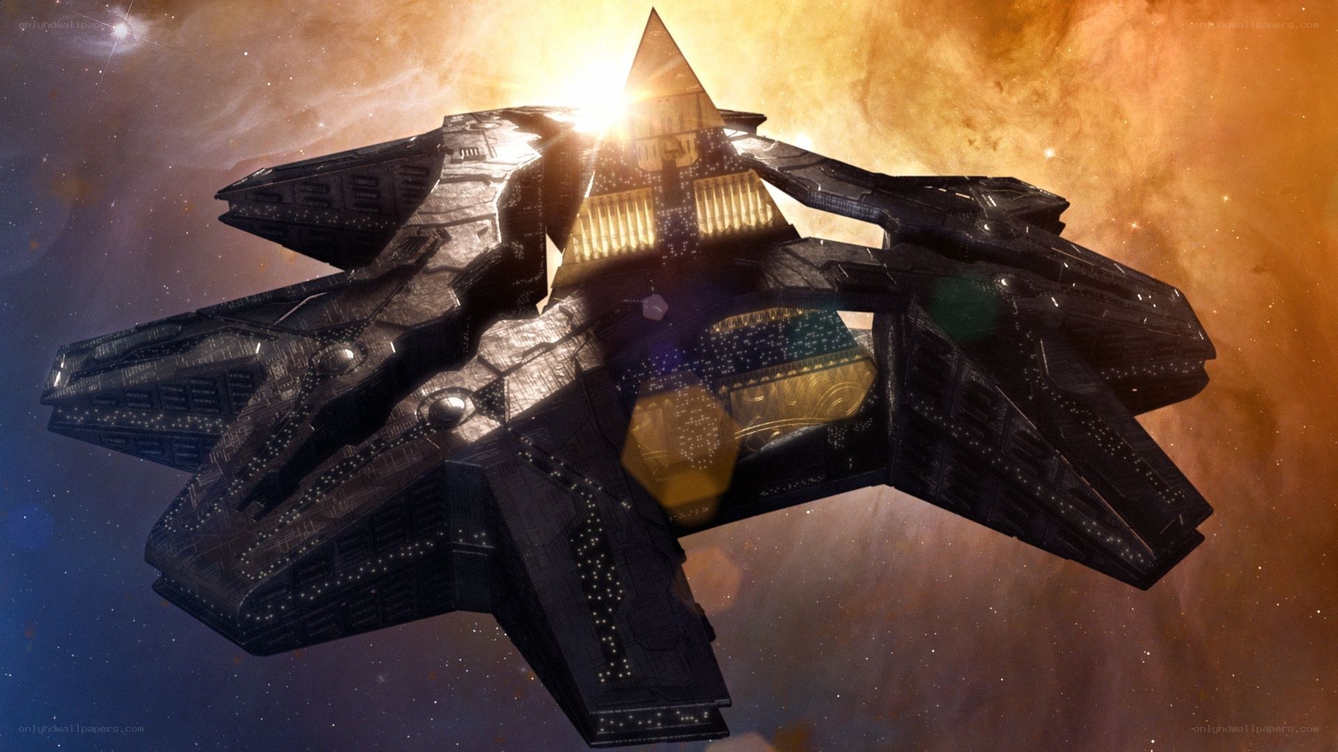 futuristic spaceship in nebula