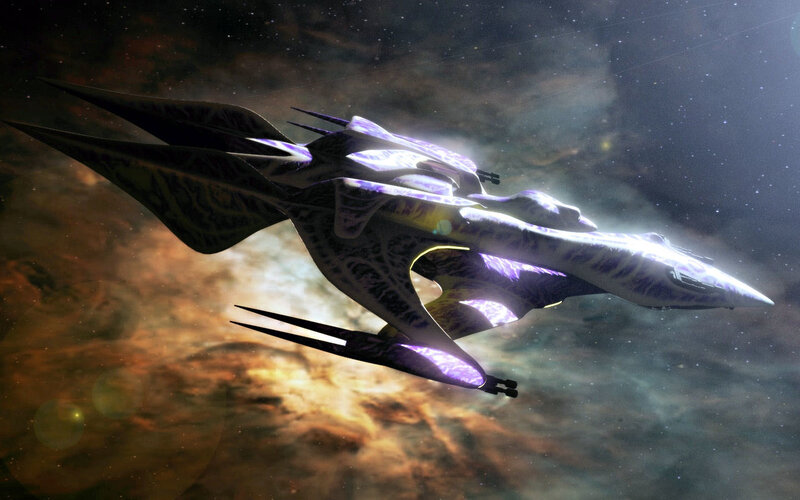 futuristic spaceship in nebula