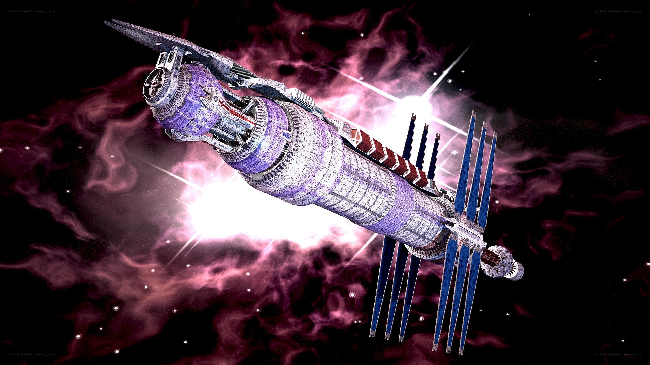 futuristic spaceship in nebula