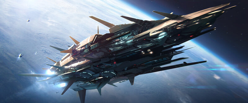 Futuristic spaceship in orbit