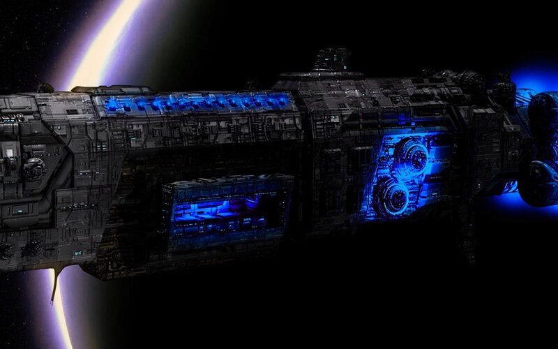 futuristic spaceship in orbit