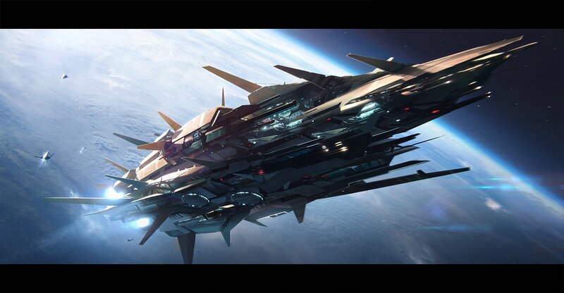 Futuristic spaceship in orbit