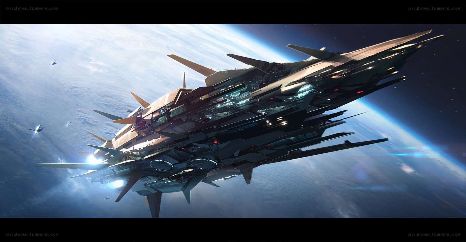 Futuristic spaceship in orbit