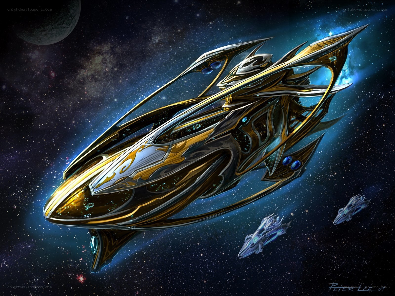 Futuristic spaceship in space